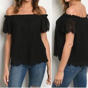 GIRLY & FLIRTY BLACK OFF SHOULDER TOP